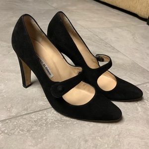 Manolo Blahnic Black Suede Heels,Button clasp 39.5